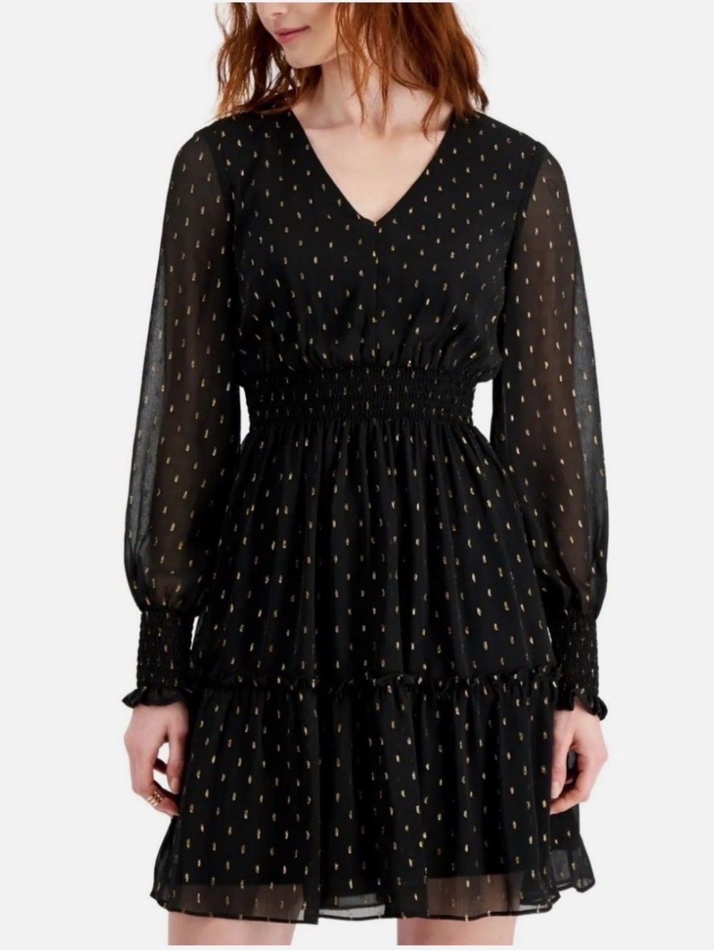 Just Taylor Black Dress with Gold Dots